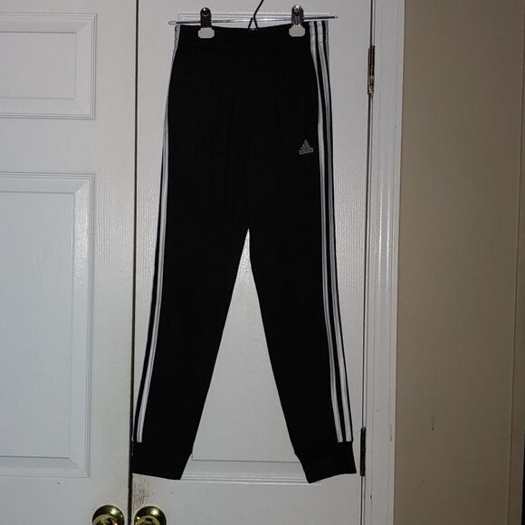 Adidas black white 3 striped track soccer pants Sz M ( 10/12) - Picture 1 of 7